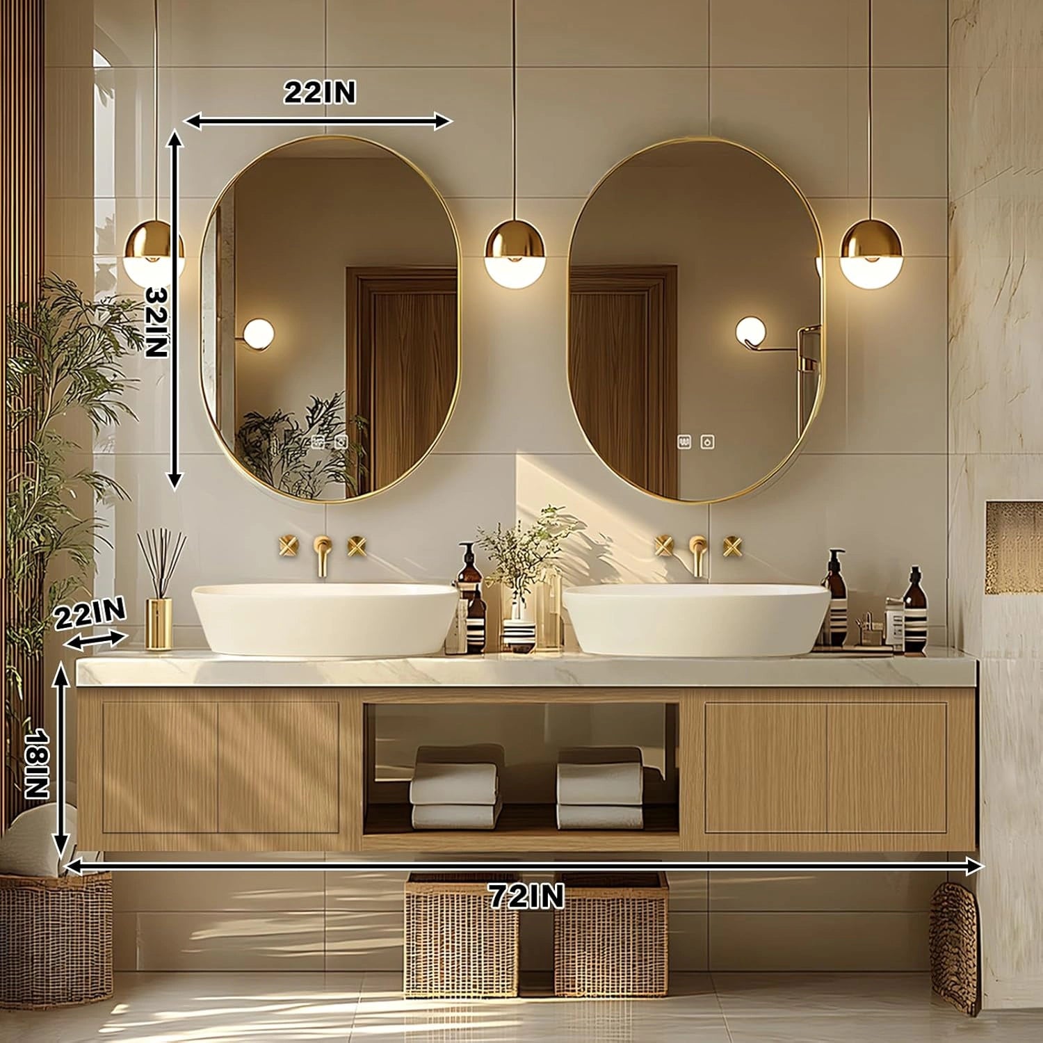 68” - 84” Simple Log Bathroom Vanity Includes Patterned Sink & Irregular Mirror