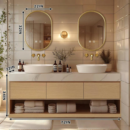 60” - 96” Floor-Standing Bathroom Vanity Includes Solid Wood Open Storage Cabinet