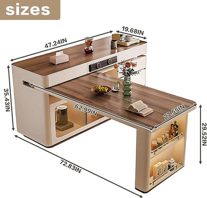 57” - 73” Solid Wood Retro Kitchen Island Includes Scalable Rotating Design (No Chair)