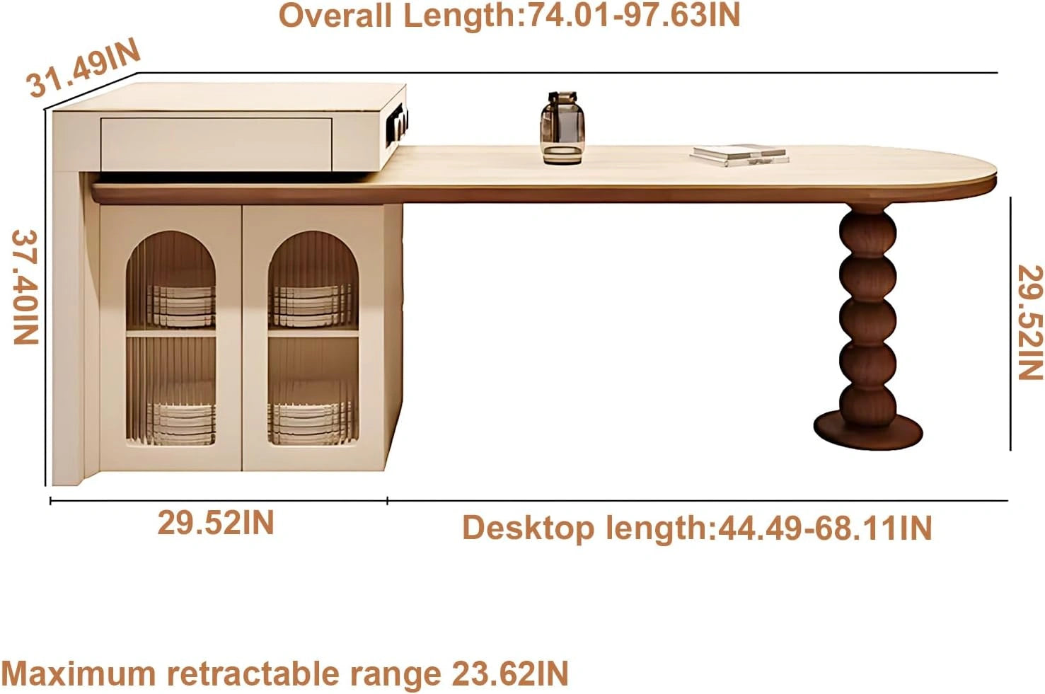 66” - 82” Modern Log Kitchen Island with Extendable Table Includes Unique Table Leg