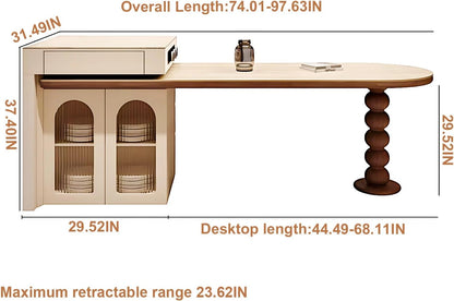 66” - 82” Modern Log Kitchen Island with Extendable Table Includes Unique Table Leg (No Chair)