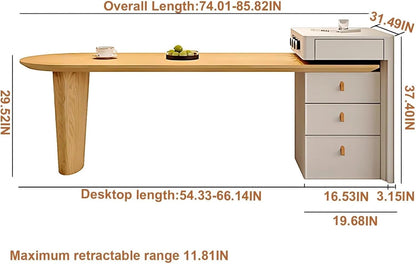 58” - 74” Unique Log Kitchen Island Includes Movable Guide Socket & Retractable Table (No Chair)