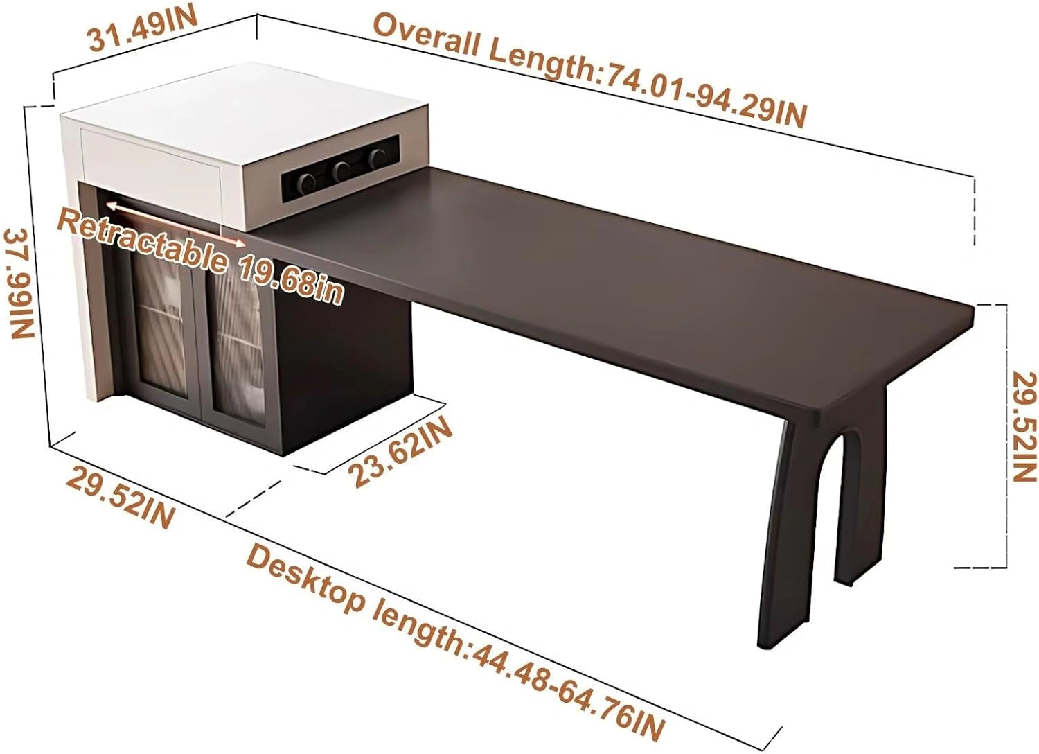 66” – 82” Black Luxury Kitchen Island Includes Unique Base Design