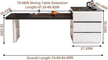 67" - 83" Minimalist Kitchen Island Includes Black and White Simple Design (No Chair)