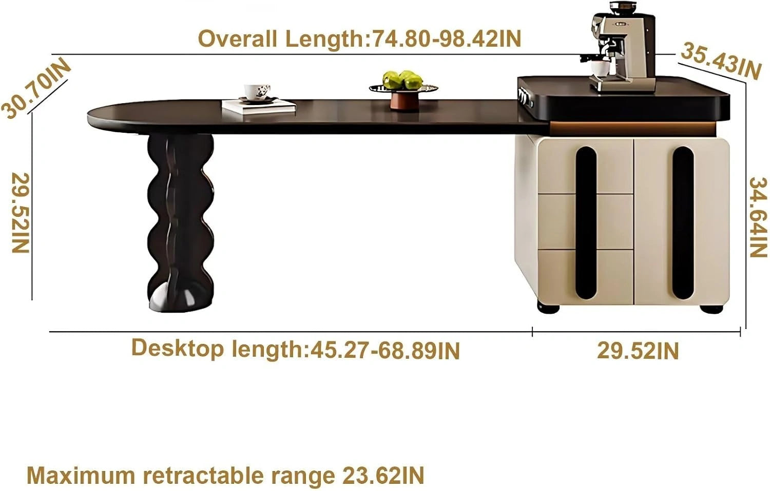 67” - 83” French Vintage Kitchen Island Includes Modular Socket for 2-6 Person (No Chair)