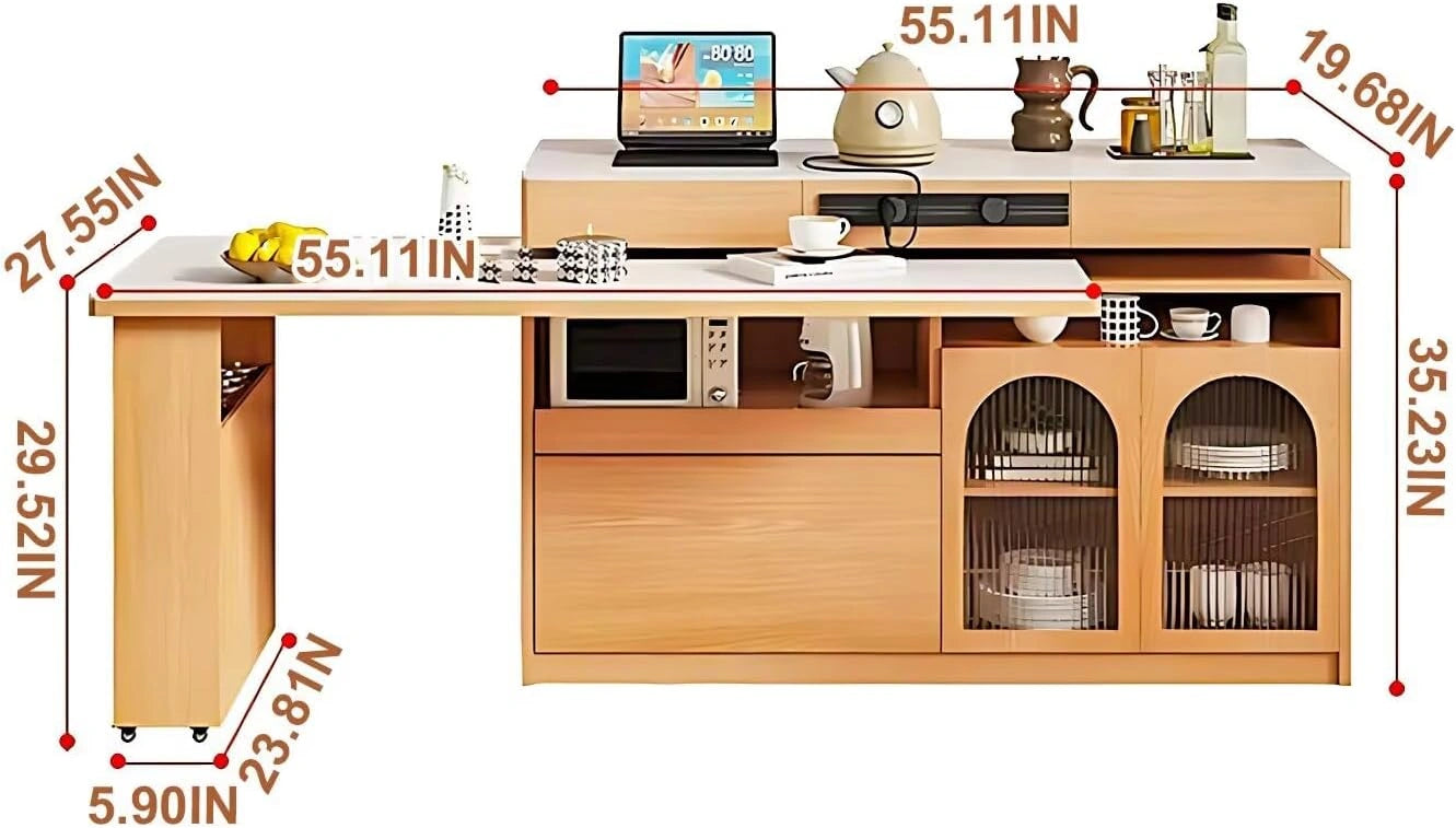 67” - 83” Exquisite Kitchen Island Includes Open Storage Space & Rotatable Table (No Chair)