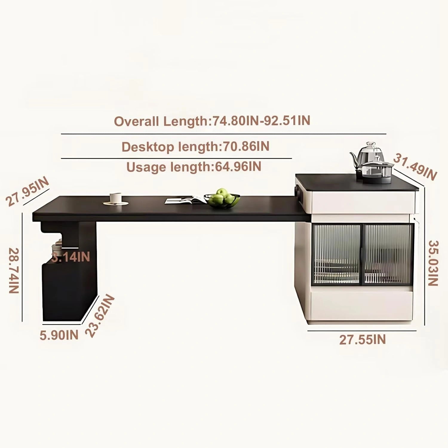 67” - 75” Modern Simple Kitchen Island Includes Striped Glass Cabinet Door (No Chair)