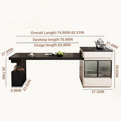 67” - 75” Modern Simple Kitchen Island Includes Striped Glass Cabinet Door (No Chair)