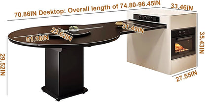 75” - 83” Black Modern Kitchen Island Includes Round Table Design & Ambient Light (No Chair)