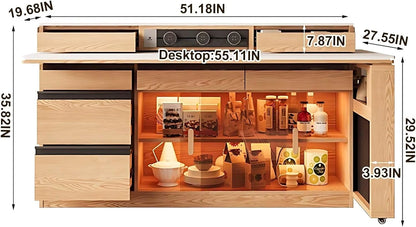 67” – 83” Simple Log Kitchen Island with Extendable Dining Table