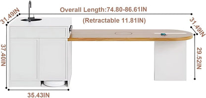 75” - 98” Light Luxury Kitchen Island Includes Log Style Tabletop & Integrated Sink (No Chair)