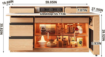 67” – 75” Exquisite Simple Kitchen Island Includes Glass Cabinet for 2-6 Person