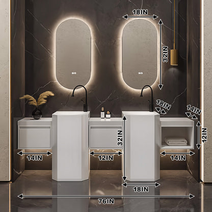 72"- 100" Bathroom Vanity With Oval Smart Mirror  and Double Sink