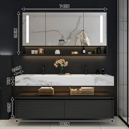 52"- 78"  Floating Vanity Double Sink Open Storage and LED Smart Mirror