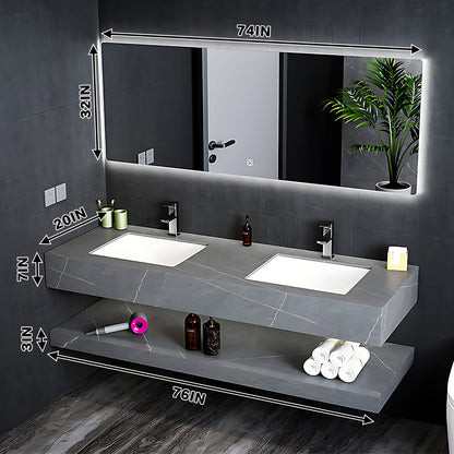 52"- 78" Open Storage Bathroom Vanity Set with LED Mirror and Double Ceramic Sink