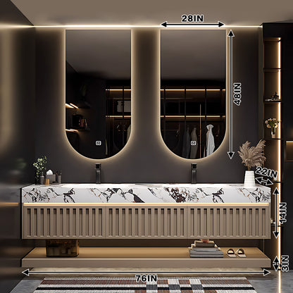 56"- 78" Open Storage Irregular Led Lighting Smart Mirror With Double Sink