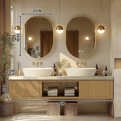 68” - 84” Simple Log Bathroom Vanity Includes Patterned Sink & Irregular Mirror