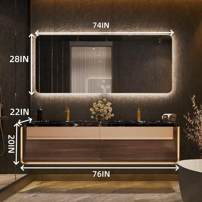 60” - 78” Classic Luxury Bathroom Vanity with Rock Slabs Texture Countertop