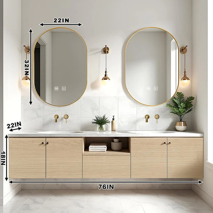 72” - 88” Modern Minimalist Bathroom Vanity with Open Storage Rack & Symmetrical Cabinet