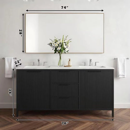 60” - 84” Freestanding Bathroom Vanity Includes Vertical Stripe Design