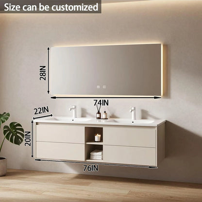 60” - 84” Floating Simple Bathroom Vanity with Double Sink & Storage Space