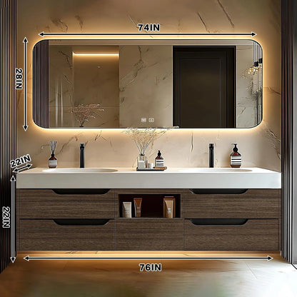 60” - 78” Light Luxury Bathroom Vanity Includes Brown Textured Cabinet