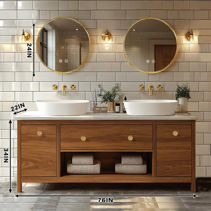 68” - 96” Exquisite Wood Bathroom Vanity with Open Storage Rack