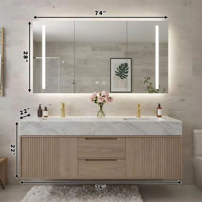 60” - 84” Elegant Exquisite Bathroom Vanity with Wood Grain Cabinet & Striped Design