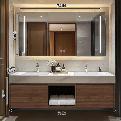 60” - 78” Minimalist Cozy Bathroom Vanity Includes Rock Slab Ceramic Basin