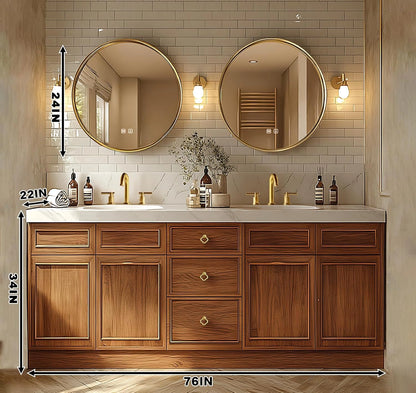 76” - 96” Exquisite Natural Bathroom Vanity Includes Solid Wood Cabinet