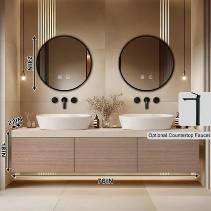 60” – 96” Minimalist Floating Bathroom Vanity with Ceramic Vessel Sinks