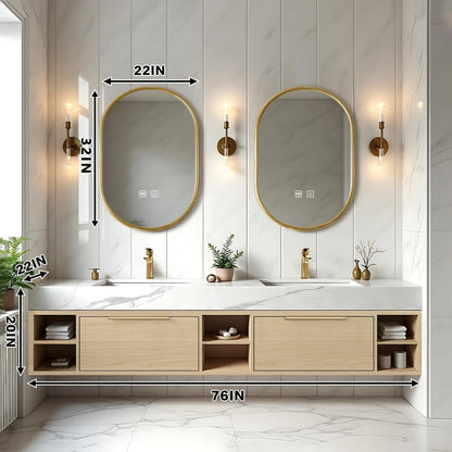 76” - 96” Cozy Elegant Bathroom Vanity with LED Smart Defogging Mirror & Open Storage Rack