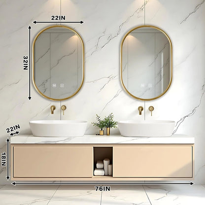 60” - 78” Minimalist Practical Bathroom Vanity Includes Beige Cabinet & Irregular Mirrors