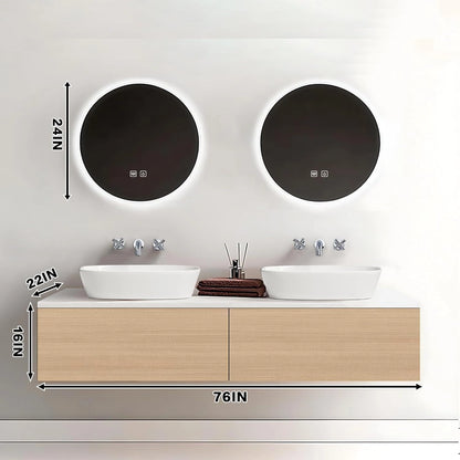 60” - 78” Art Simple Bathroom Vanity with Hidden Handle & Round Mirror
