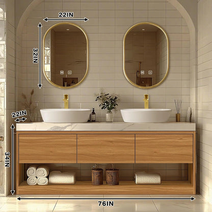 60” - 96” Solid Wood Bathroom Vanity with Above-Counter Double Sinks