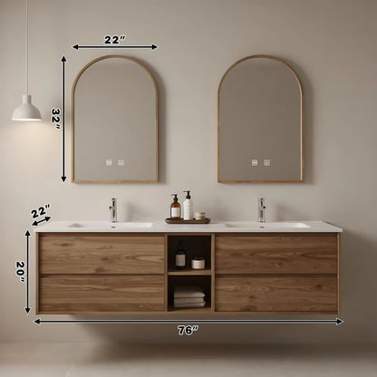 60” - 84” Simple Bathroom Vanity Includes Wood Grain Cabinet & Open Compartments