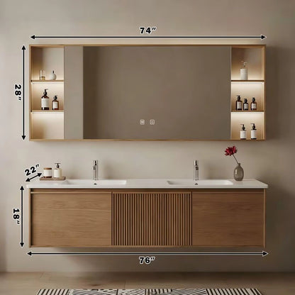 60” - 84” Modern Minimalist Bathroom Vanity with Open Storage Shelf
