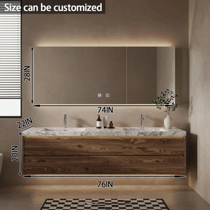 60” - 84” Farmhouse Modern Bathroom Vanity with Smart Mirror Cabinet