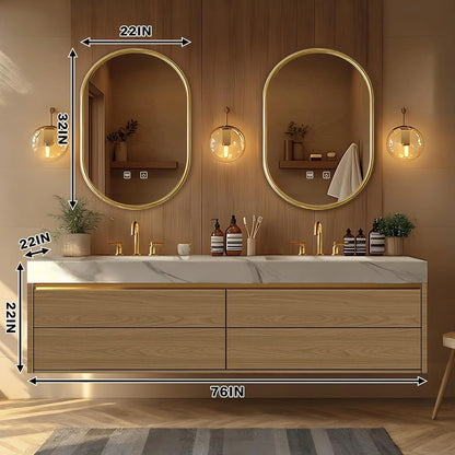 60” - 78” Log Luxury Bathroom Vanity Includes Textured Tabletop & Irregular Mirror