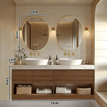 72” - 96” Symmetric Bathroom Vanities with Open Storage Cabinet