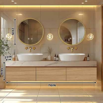 60” - 96” Modern Warm Bathroom Vanity Includes Textured Rock Slab