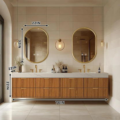 68” - 96” Symmetrical Floating Bathroom Vanity with Double Sinks