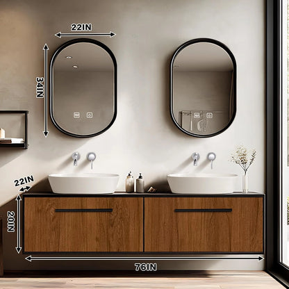 60”- 78” Unique Bathroom Vanity Includes Log Cabinet & Black Frame Mirror