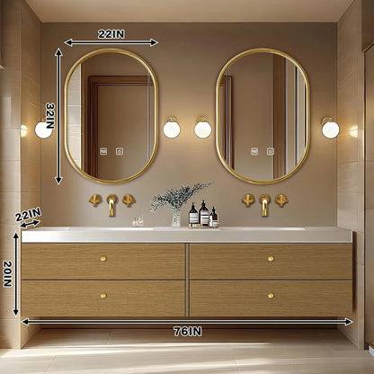 60” - 84” Vintage Wood Bathroom Vanity with Symmetrical Golden Accessories
