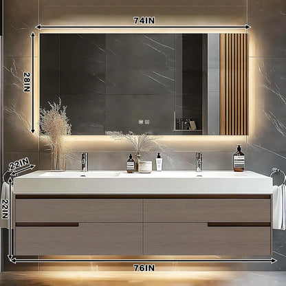 60” - 78” Modern Simple Bathroom Vanity Includes Square Mirror & Hidden Handle