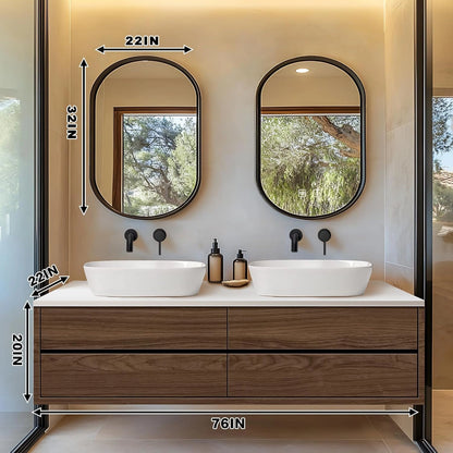60” - 78” Modern Minimalist Bathroom Vanity Includes Dark Brown Log Drawers