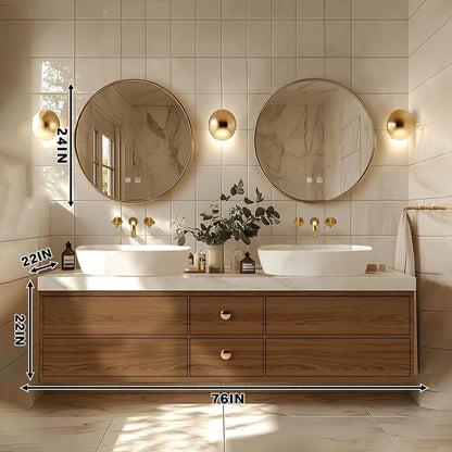 68” - 92” Retro Log Bathroom Vanity Includes Irregular Mirror & Above Counter Sink