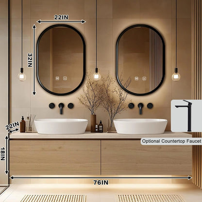 60” - 84” Floating Bathroom Vanity with Symmetrical Cabinet & Vessel Sink