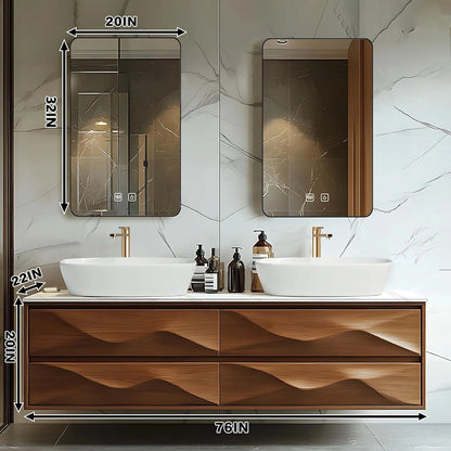 60” - 78” Simple Art Bathroom Vanity Includes Wave Texture Design & Double Sinks