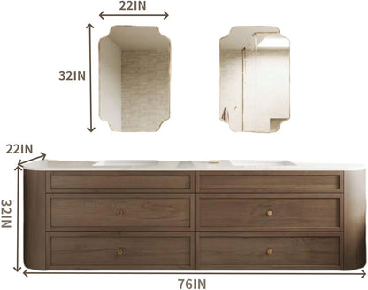 60” - 78” Medieval Log Bathroom Vanity with Brown Wood Grain Cabinet & Large Capacity